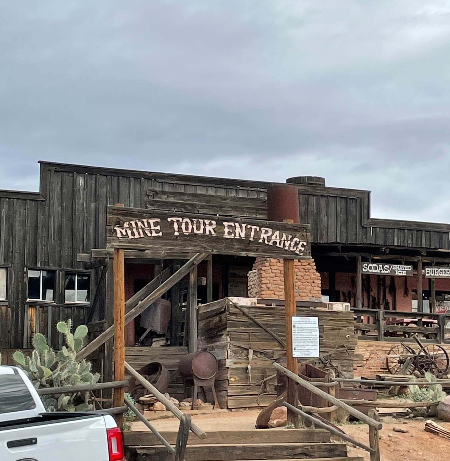The Mine Tour entrance at Goldfield Ghost town, a popular day trip from Phoenix.