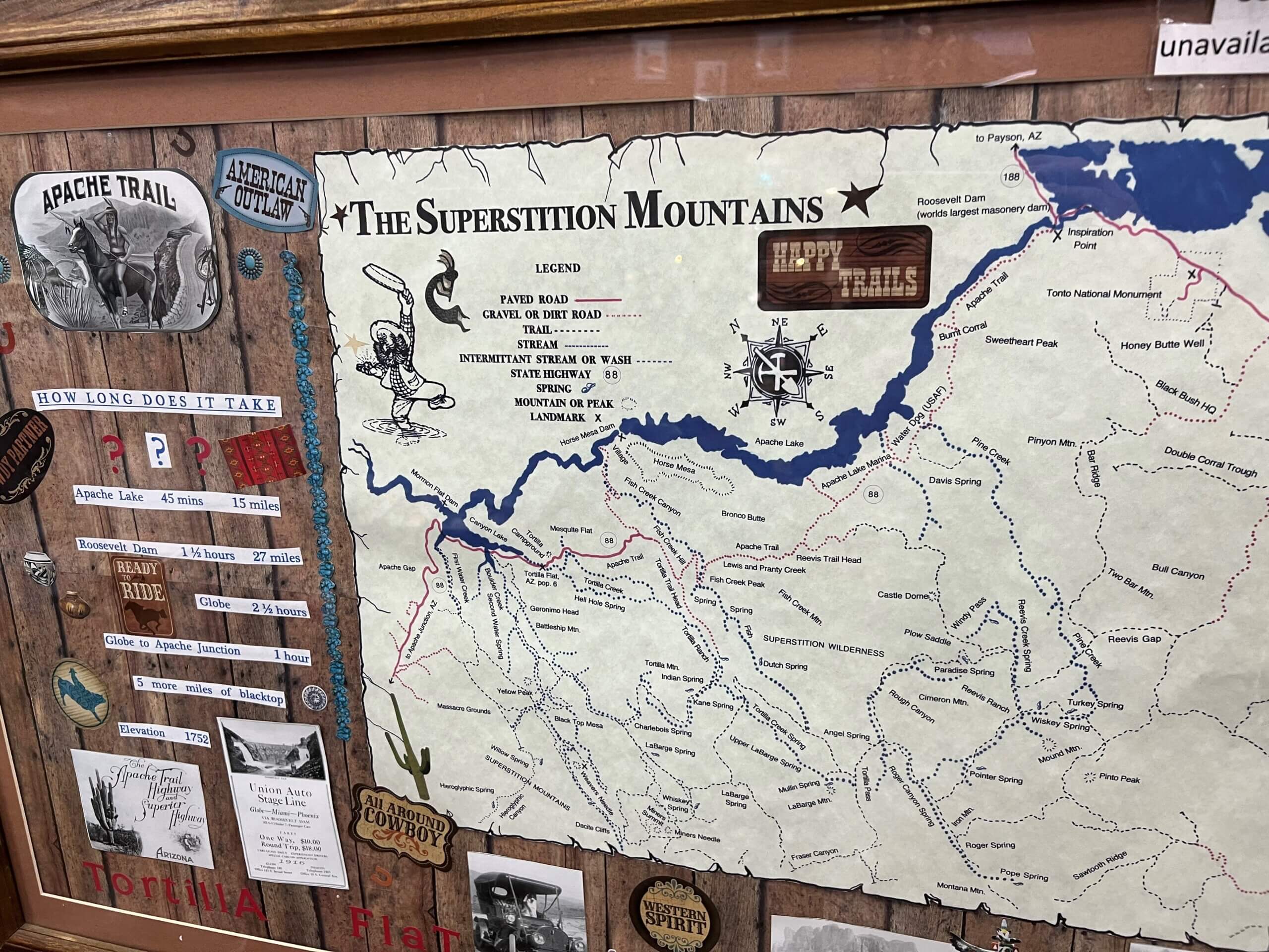 A map at Tortilla Flat for hikers arriving from the Superstition Mountains.